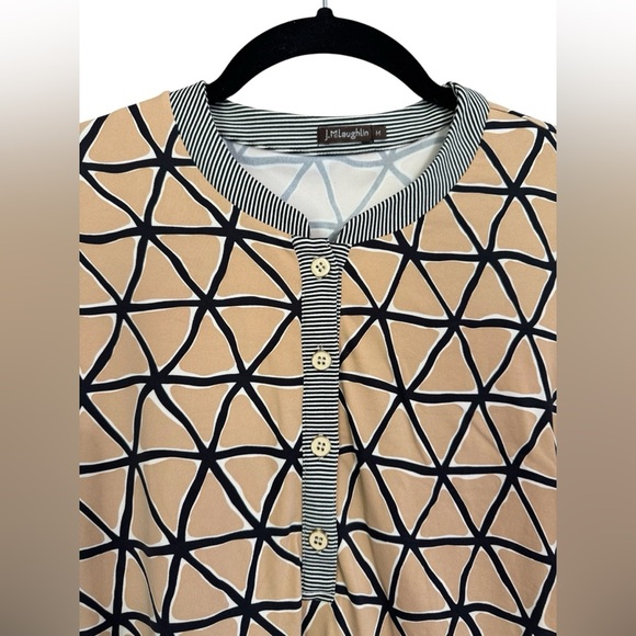 J. McLaughlin Beige and Black Geometric and Striped Tunic - Picture 3 of 9